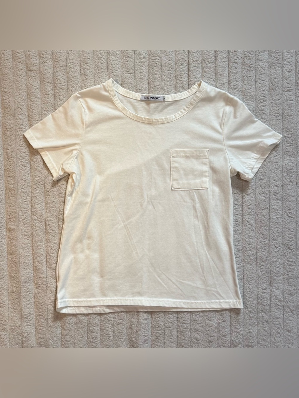 Belongsci Women's Crew Neck White/Off-White Pocket T-Shirt M